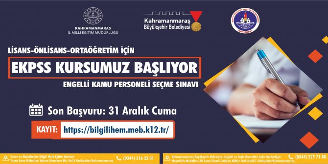 Kahramanmaraş'ta ücretsiz E-KPSS kursu başlıyor!